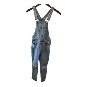 American Eagle Women’s Stretch Mom Overalls Light Wash Distressed 00